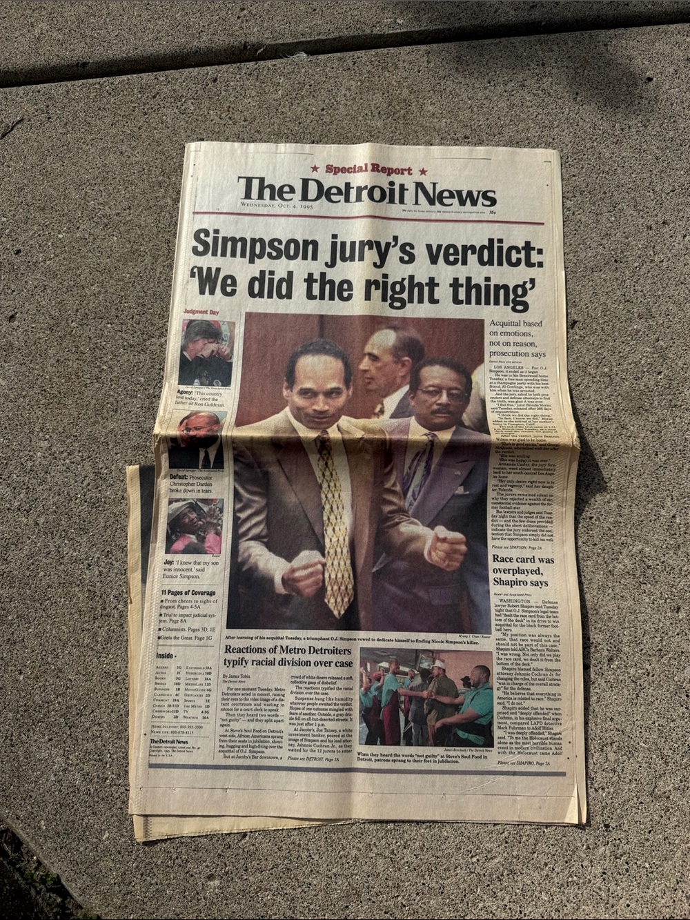 Newspaper- Detroit News -October 4, 1995 OJ Simpson -Acquitted